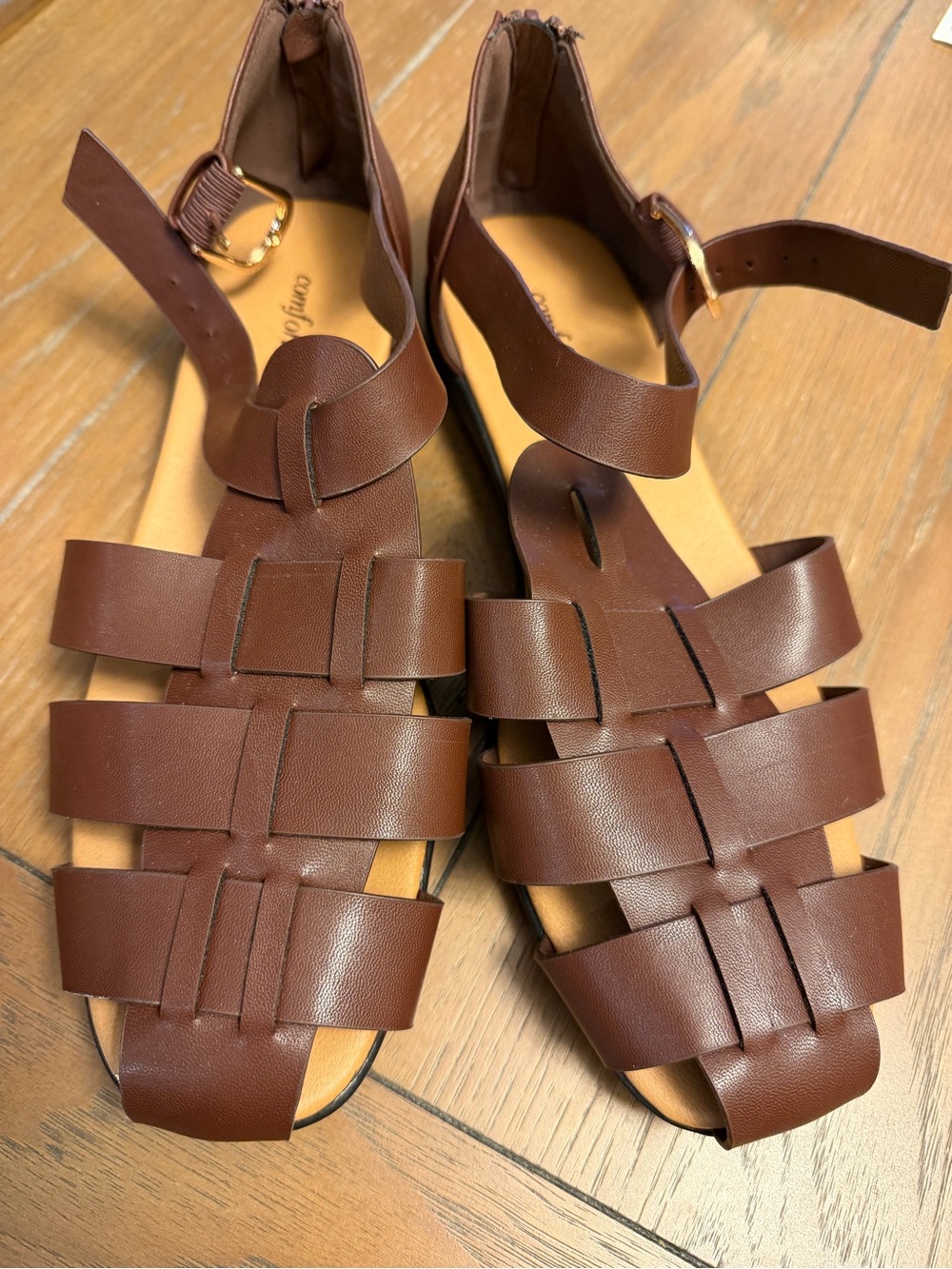 comfortview Brown Woven Leather Women's Sandals